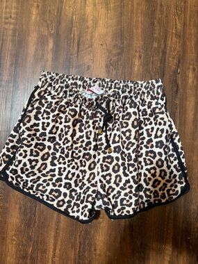 Jess Lea Leopard Print Elastic Waist Shorts - Beige, Black